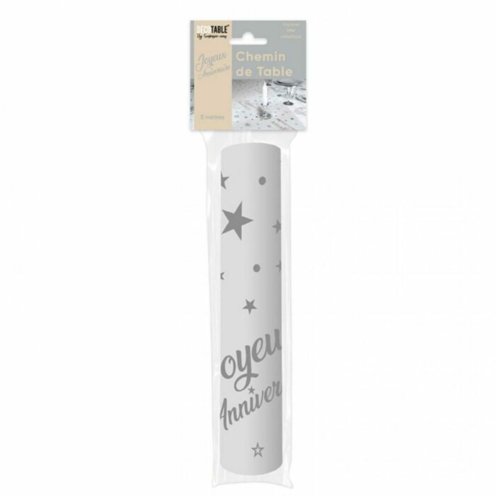 Chemin de table Anniversaire 5 mètres Métallisé argent