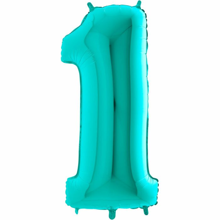 BALLON ALU CHIFFRE 1 COULEUR TIFFANY 40" (102CM)