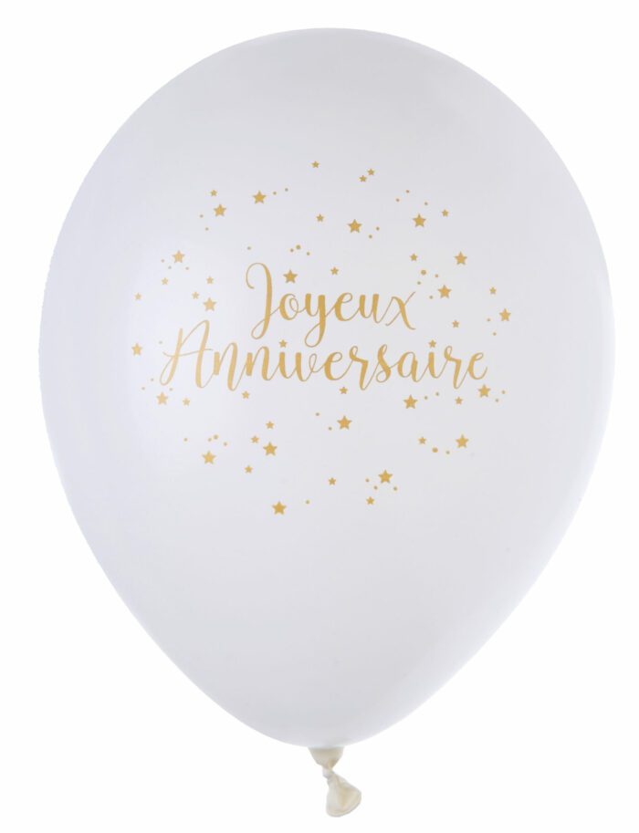 BALLON BLANC JOYEUX ANNIVERSAIRE OR PAR 8 – Image 2