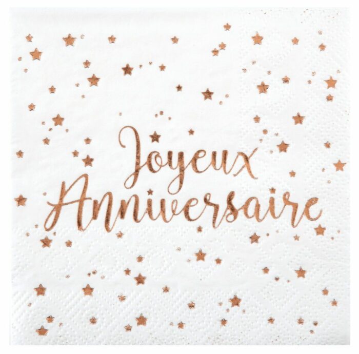 20 SERVIETTES JOYEUX ANNIVERSAIRE ROSE GOLD – Image 4