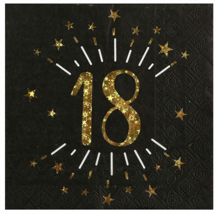 SERVIETTE ANNIVERSAIRE 18 ÉTINCELANT OR  PAR 10 – Image 4