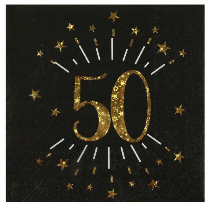 SERVIETTE ANNIVERSAIRE 50 ÉTINCELANT OR  PAR 10