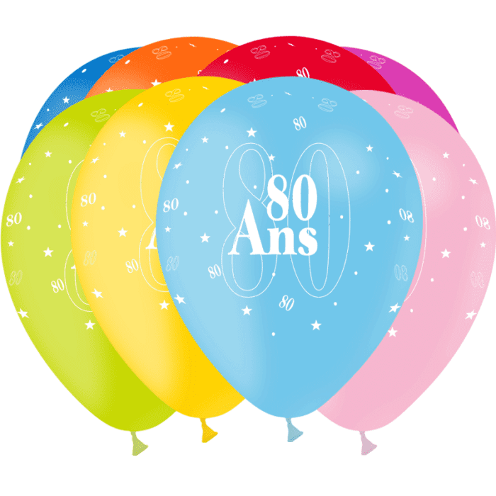 8 BALLONS 80 ANS ASSORTIS