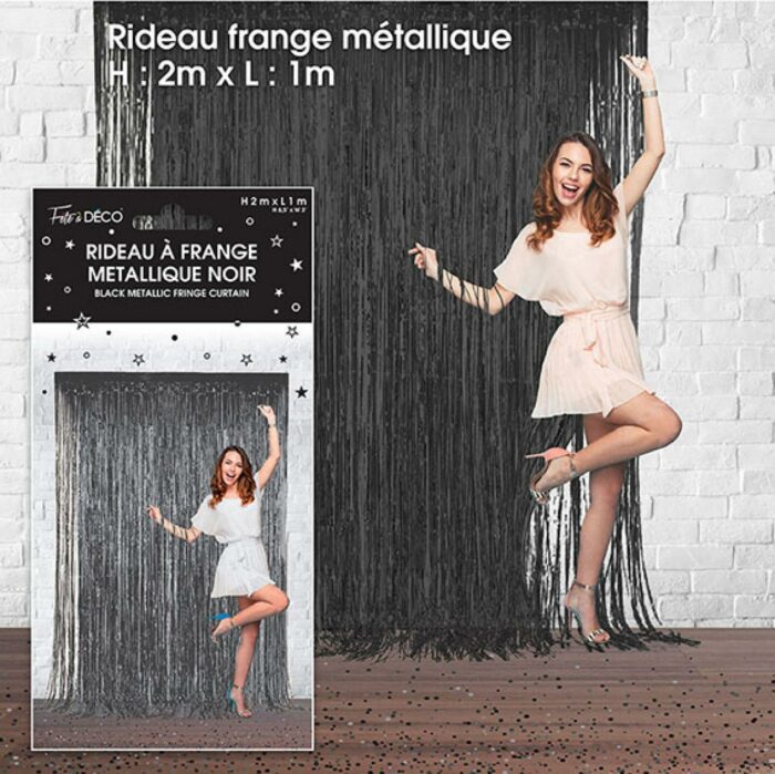 RIDEAU A FRANGES METALLIQUES - NOIR