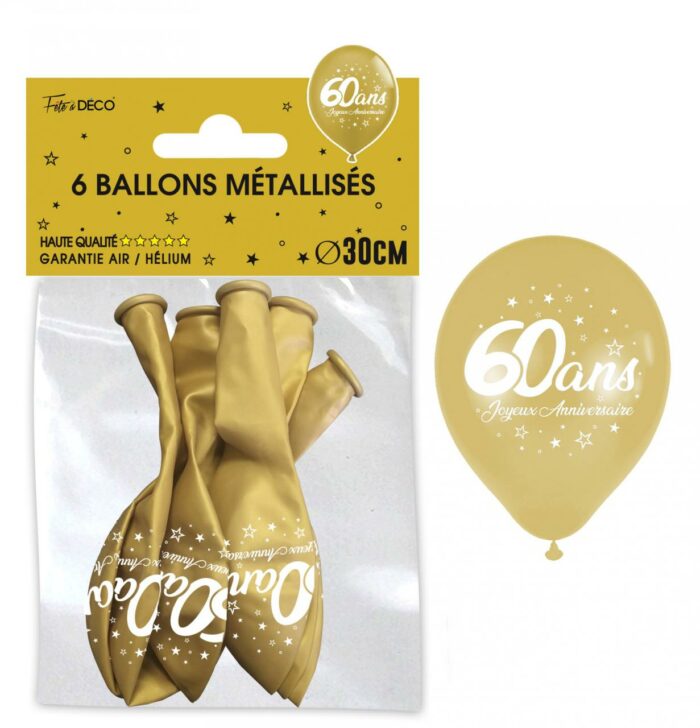 BALLONS METAL OR 60 ANS PAR 6