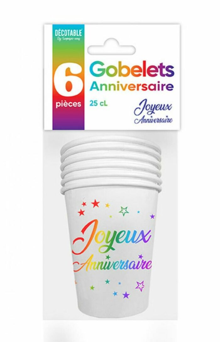 6 GOBELETS JOYEUX ANNIVERSAIRE - MULTICOLORE