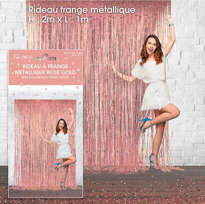 RIDEAU A FRANGES METALLIQUES - ROSE GOLD