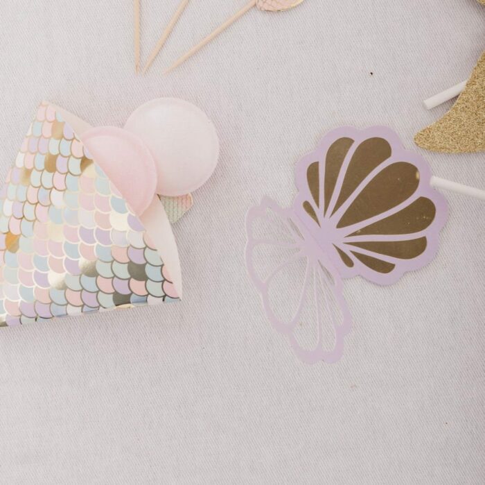 8 COQUILLAGES DECO PAPIER PASTEL ET OR 6,5X5,5CM