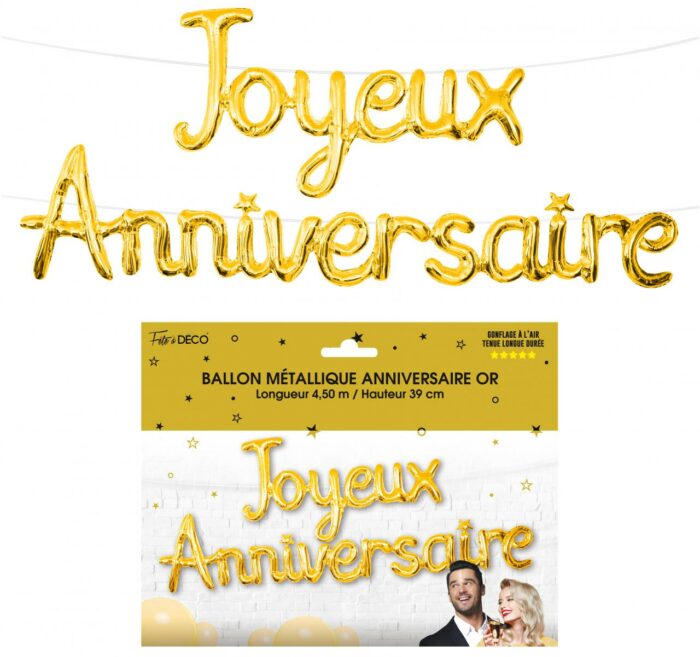 Ballon métallique Joyeux Anniversaire Couleur Or