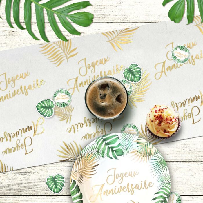 CHEMIN DE TABLE JOYEUX ANNIVERSAIRE TROPICAL 28CMX4M