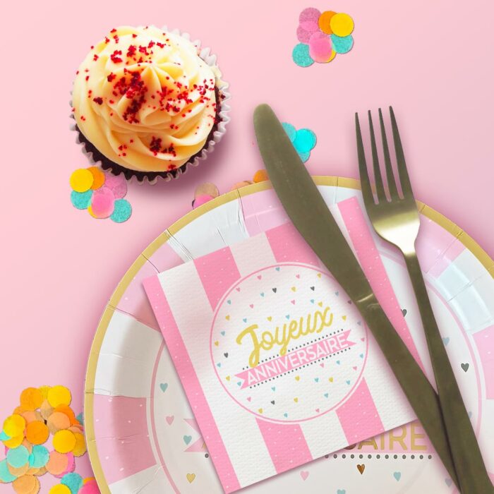PACK 12 SERVIETTES JOYEUX ANNIVERSAIRE FILLE
