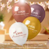 BALLONS JOYEUX ANNVERSAIRE ASSORTIMENT TERRACOTTA PAR 8