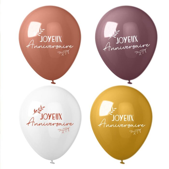 BALLONS JOYEUX ANNVERSAIRE ASSORTIMENT TERRACOTTA PAR 8 – Image 2