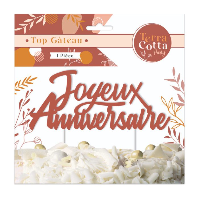 TOP GATEAU JOYEUX ANNIVERSAIRE TERRACOTTA – Image 3