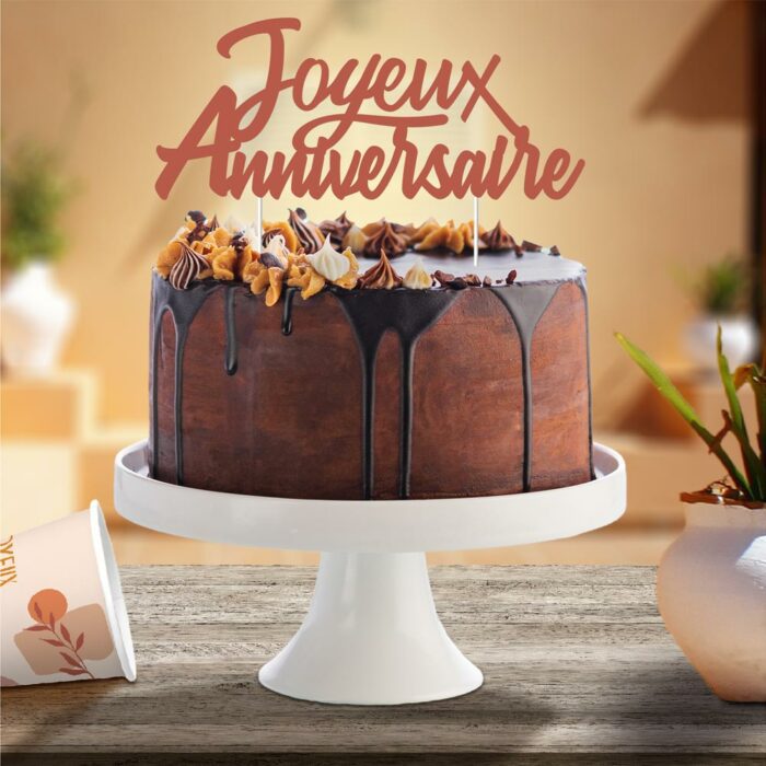 TOP GATEAU JOYEUX ANNIVERSAIRE TERRACOTTA