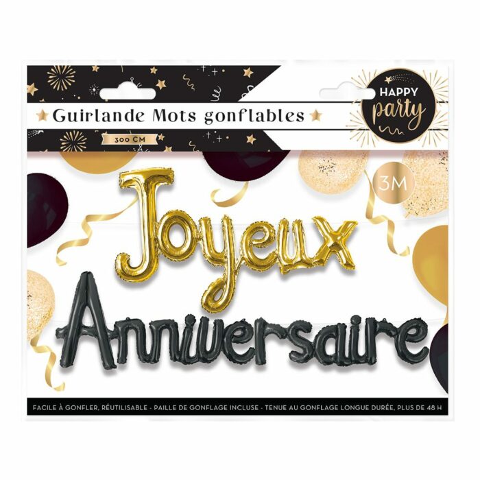 GUIRLANDE MOTS JOYEUX ANNIVERSAIRE OR ET NOIR HAPPY PARTY – Image 3