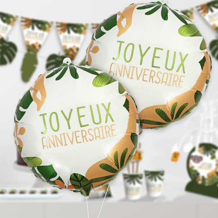 BALLON METAL JOYEUX ANNIVERSAIRE JUNGLE TROPICAL