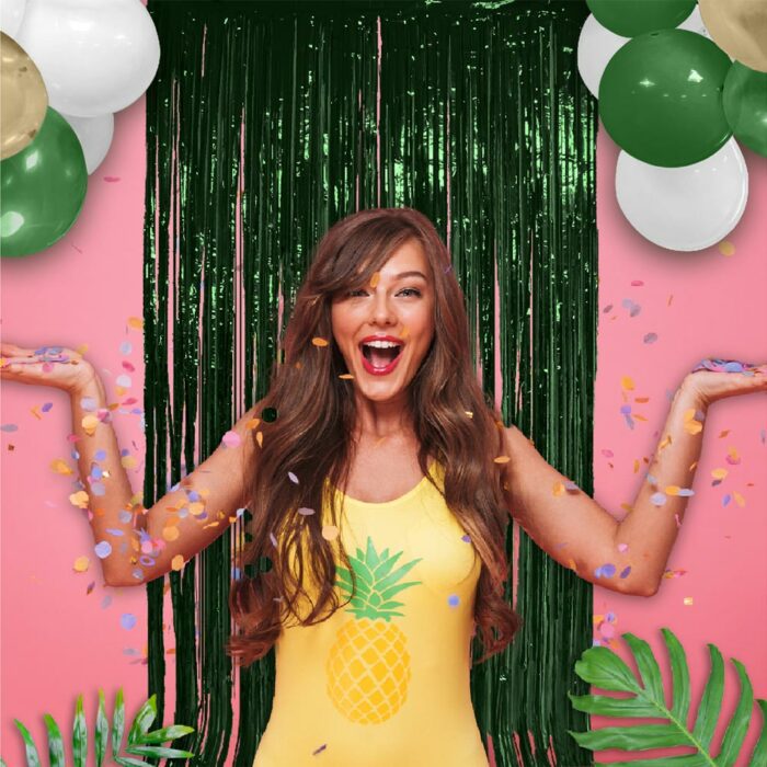 RIDEAU A FRANGES METALLIQUES - VERT TROPICAL PARTY