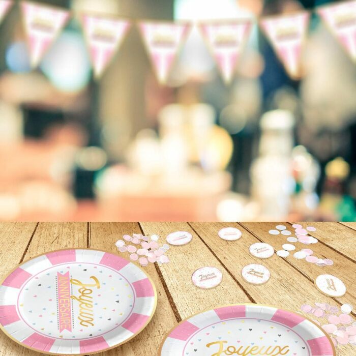 DECO DE TABLE JOYEUX ANNIVERSAIRE FILLE ET CONFETTIS