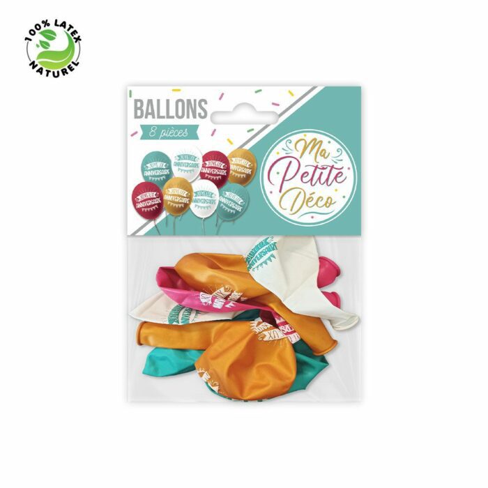SACHET 8 BALLONS JOYEUX ANNIVESAIRE