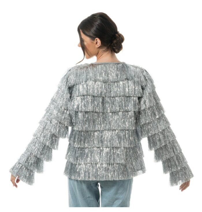 Veste Scintillante A Franges Argent S (1)