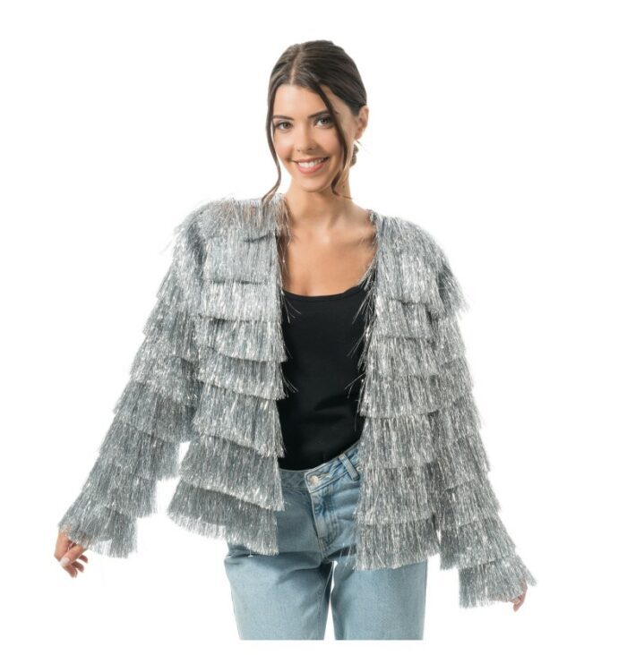 Veste Scintillante A Franges Argent S